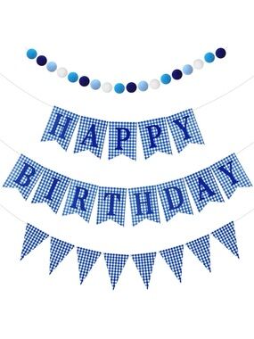 NEW Happy Birthday Banner and Pompom Garland Blue 🌺